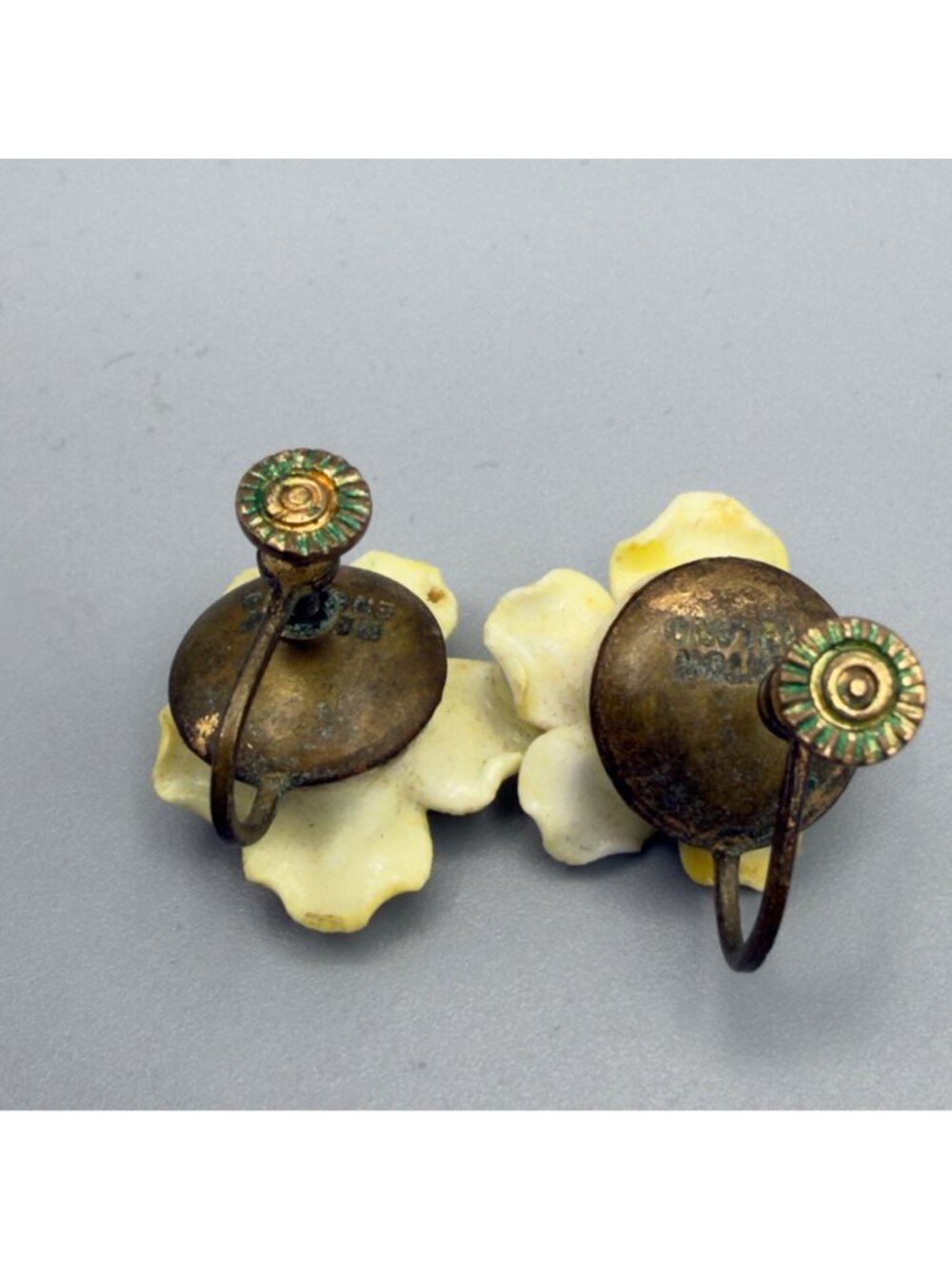 Vintage Denton England Blue Yellow Porcelain Flower Cluster Earrings Set of 2 - Picture 5 of 14